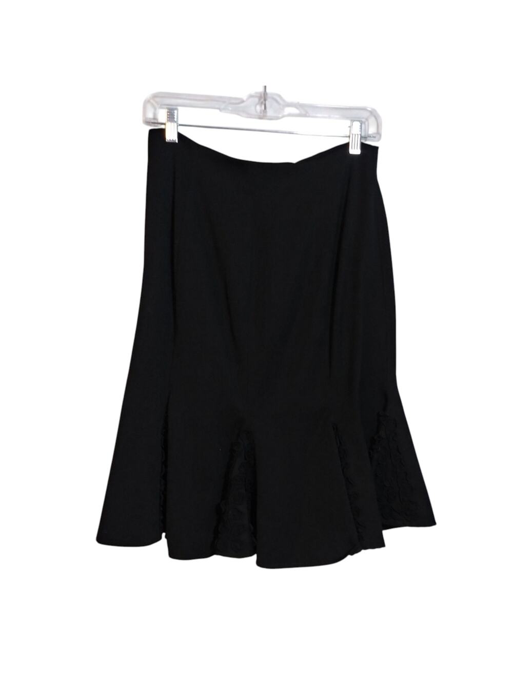 Anya A line Elegant Black Wool Pleated Applique Women's Skirt Size 10